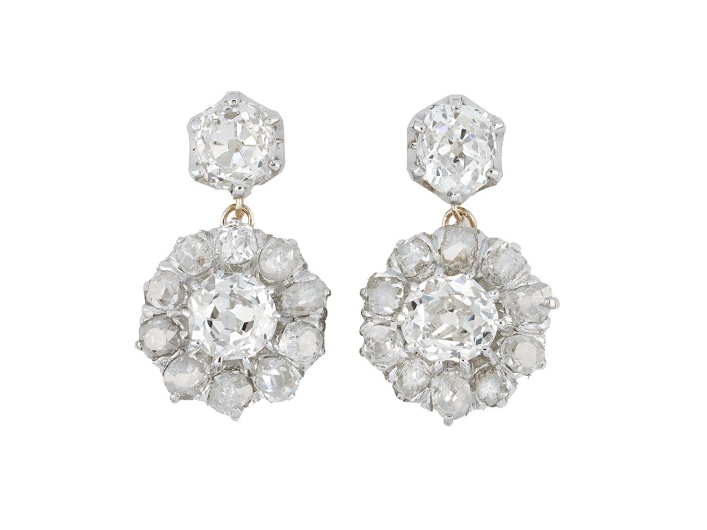 Antique diamond cluster earrings, circa 1900. hatton garden