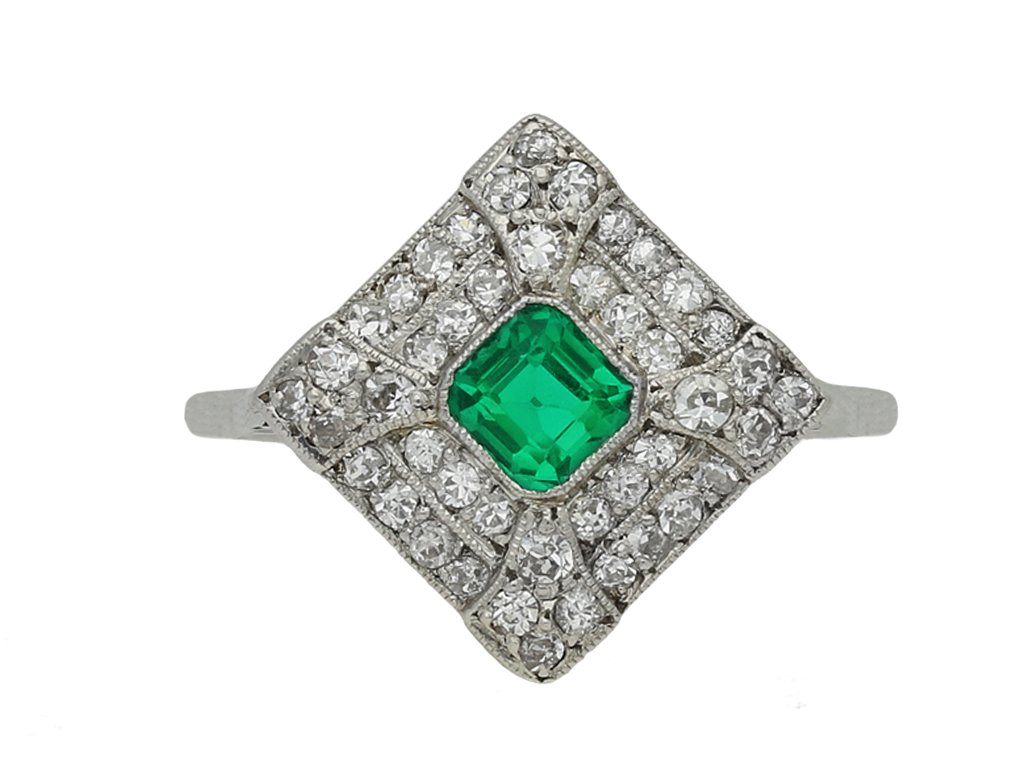  antique diamond emerlad cluster ring hatton garden berganza