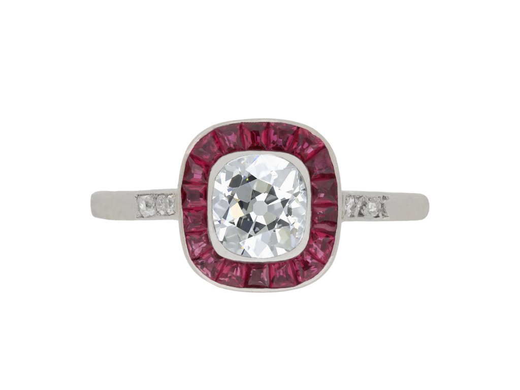Diamond and ruby target ring, French, circa 1915.