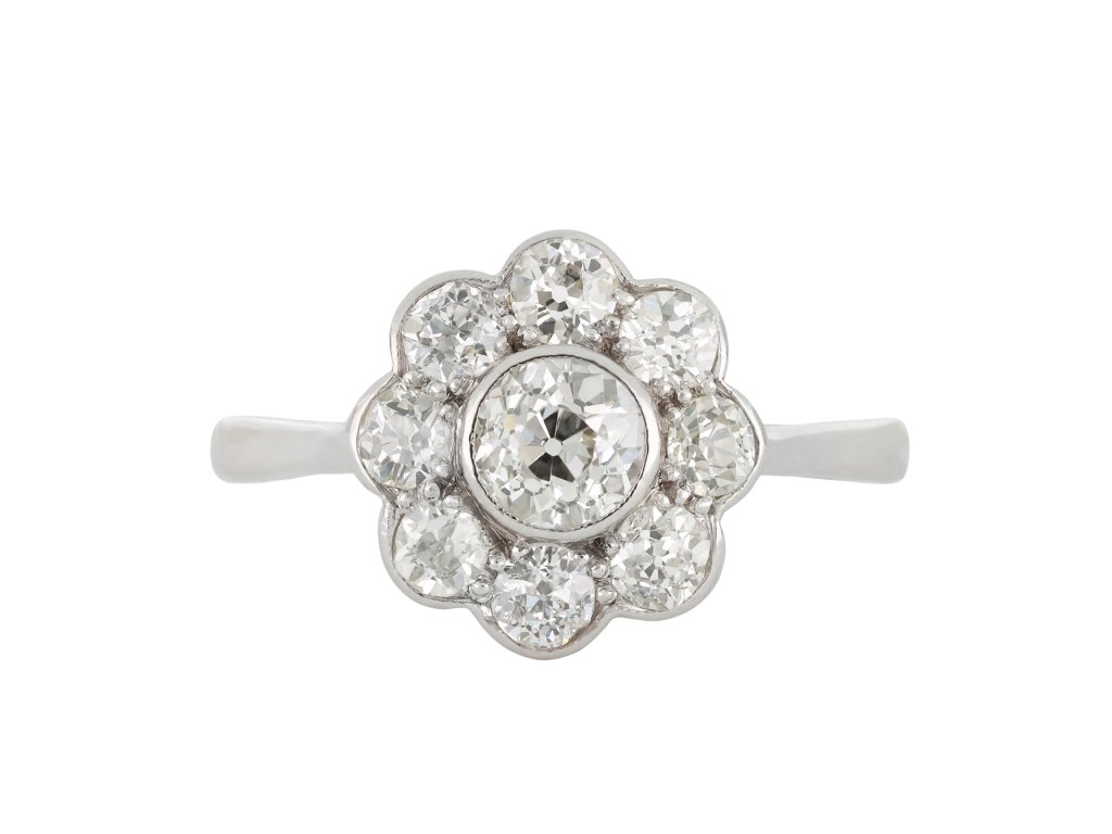 Antique diamond coronet cluster ring, English, circa 1910.