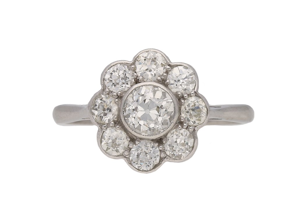 front antique diamond cluster ring berganza hatton garden