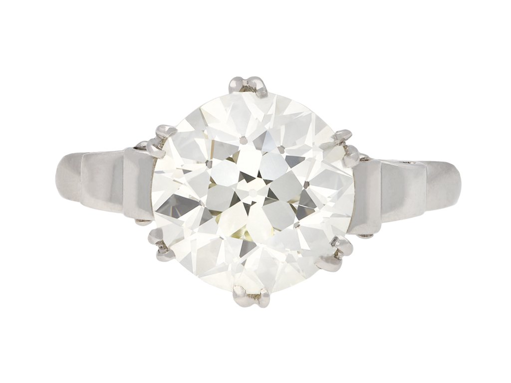 Art Deco solitaire diamond engagement ring, English, circa 1935. Hatton Garden