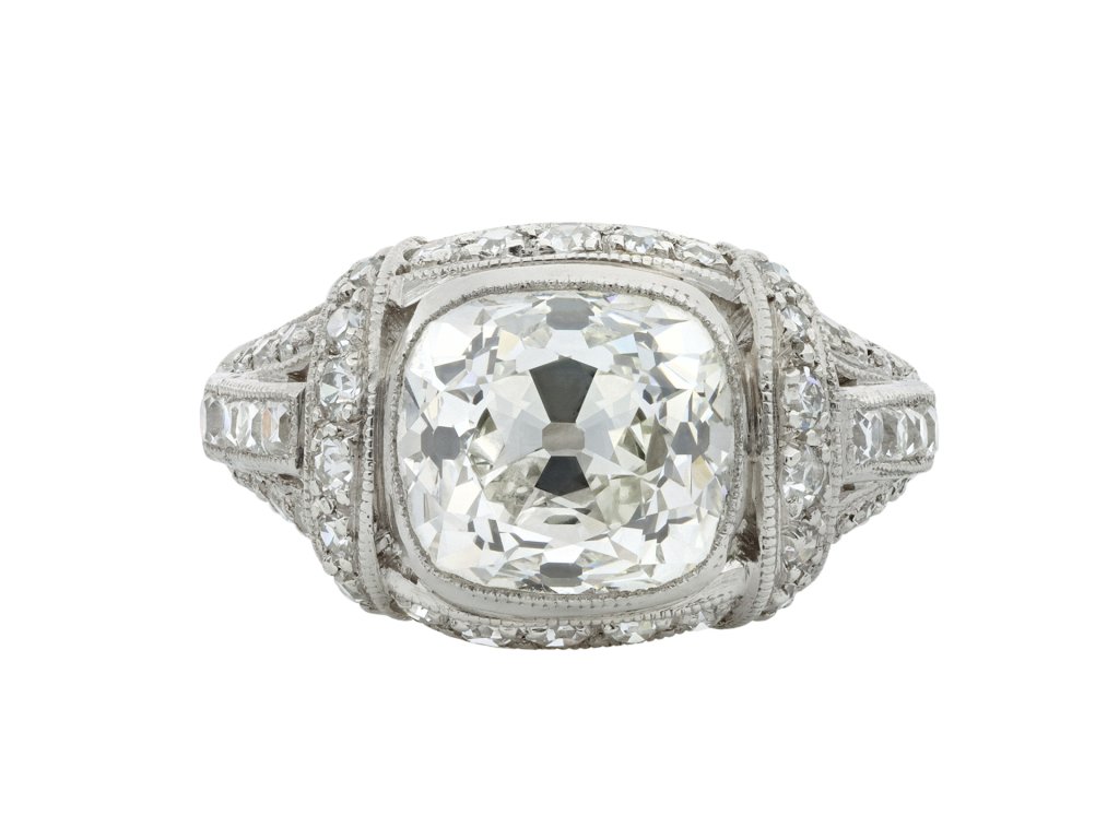 Art Deco cushion shape diamond ring berganza hatton garden