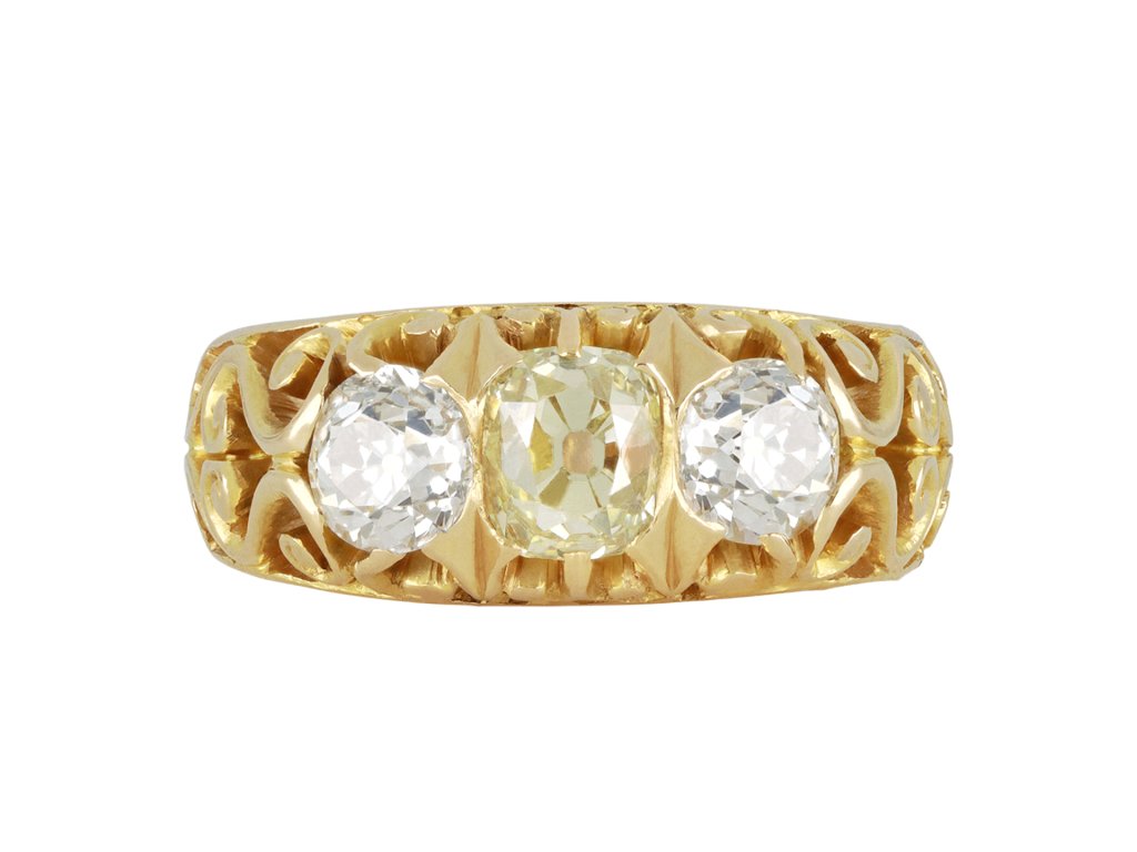 Antique diamond three stone ring, circa 1900.