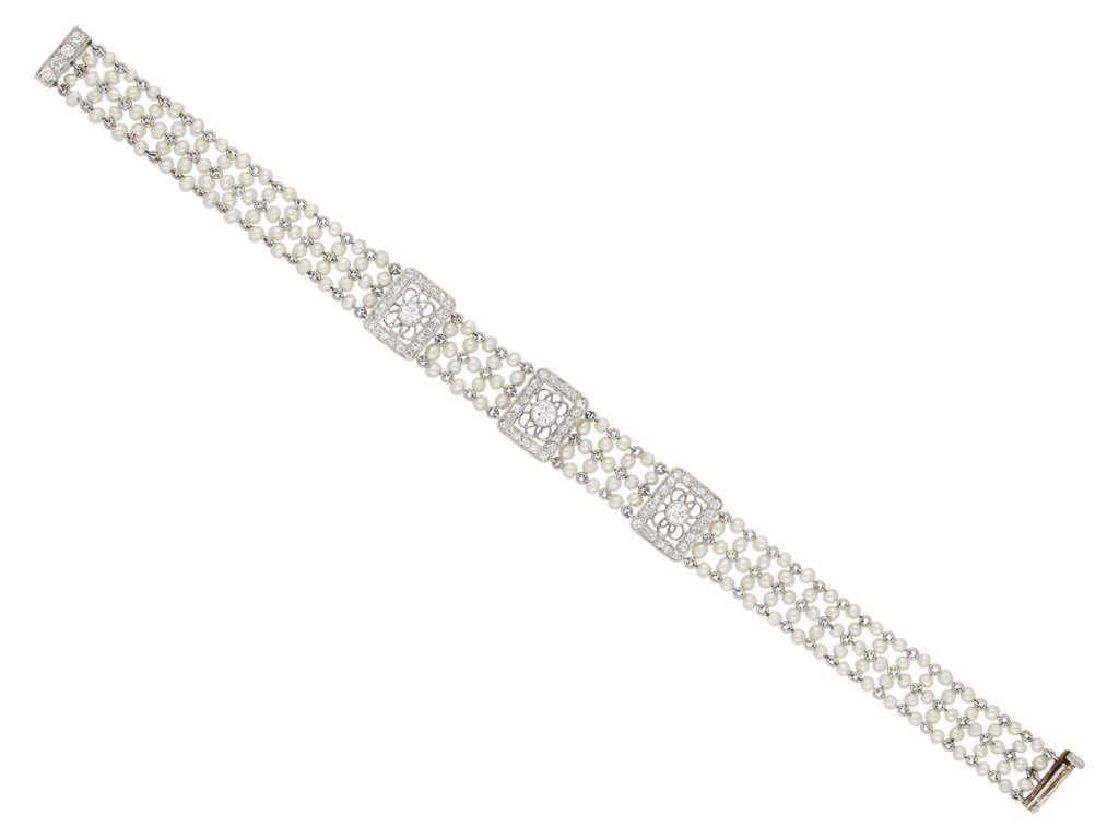 Edwardian diamond and seed pearl bracelet, ci | Ref 24276