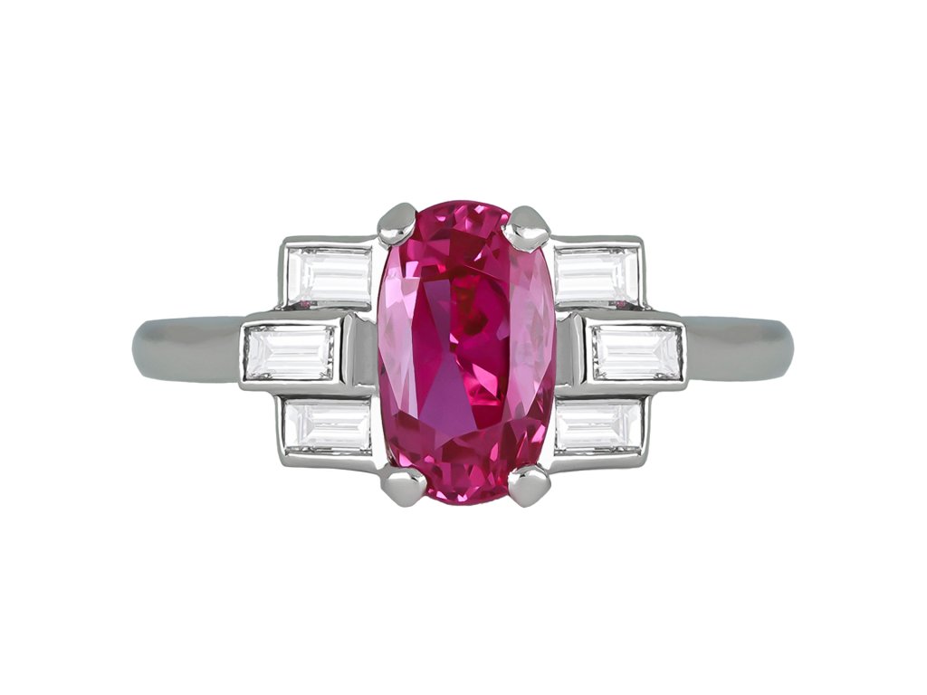 Art Deco pink sapphire and diamond ring berganza hatton garden