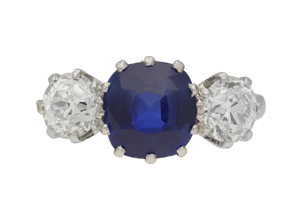 Antique sapphire diamond three stone ring berganza hatton garden