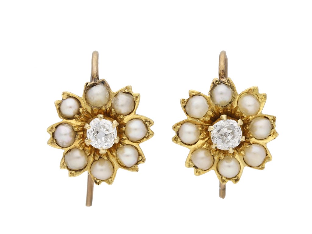 Victorian diamond pearl cluster earrings berganza hatton garden