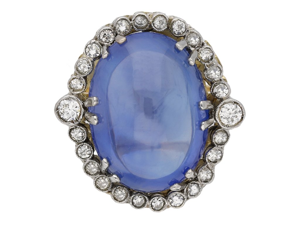 Cabochon Ceylon sapphire diamond ring berganza hatton garden