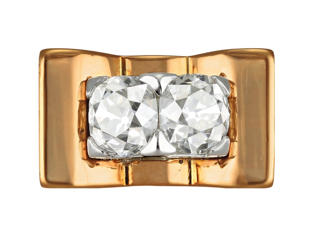 Two stone old mine diamond cocktail ring, French, circa 1940.