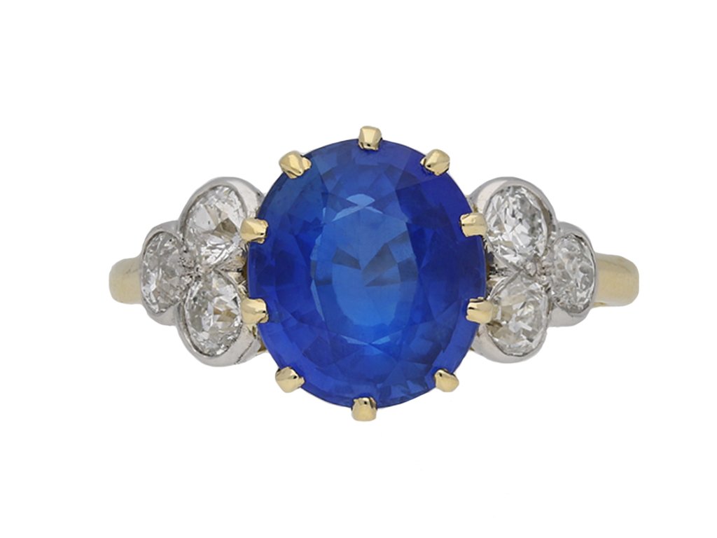 Edwardian Ceylon sapphire and diamond ring berganza hatton garden