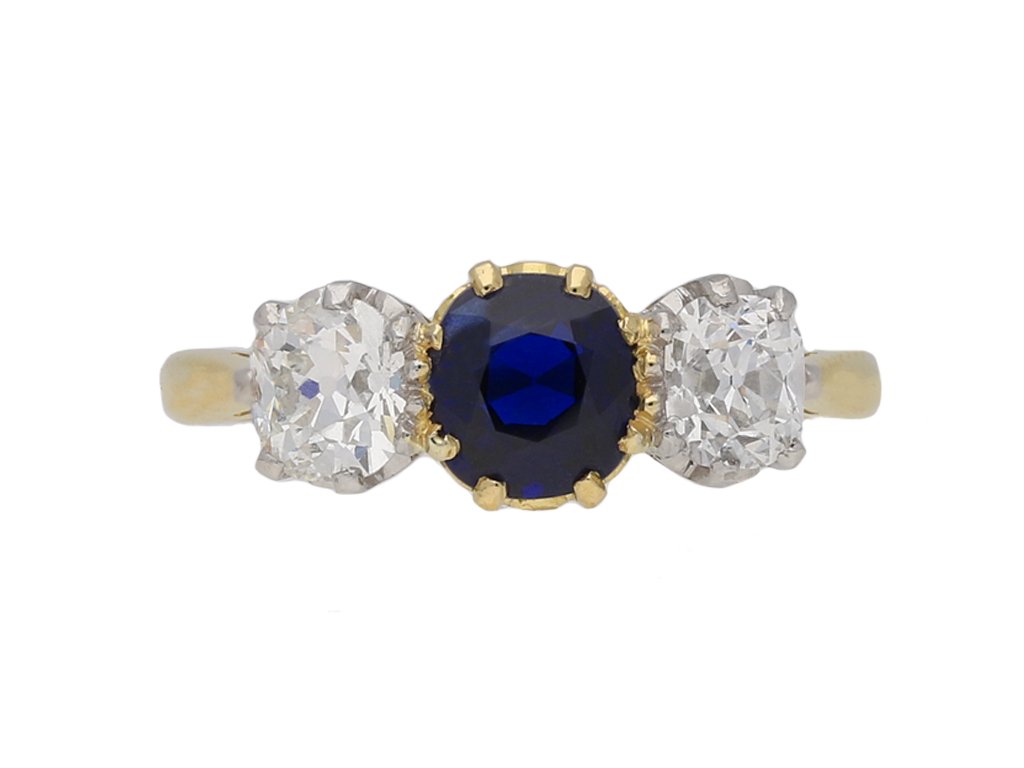 Burmese sapphire diamond three stone ring berganza hatton garden