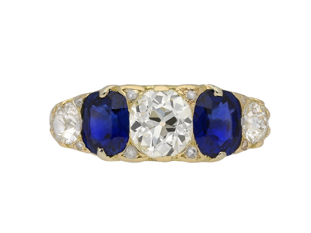 Victorian sapphire diamond five stone ring berganza hatton garden