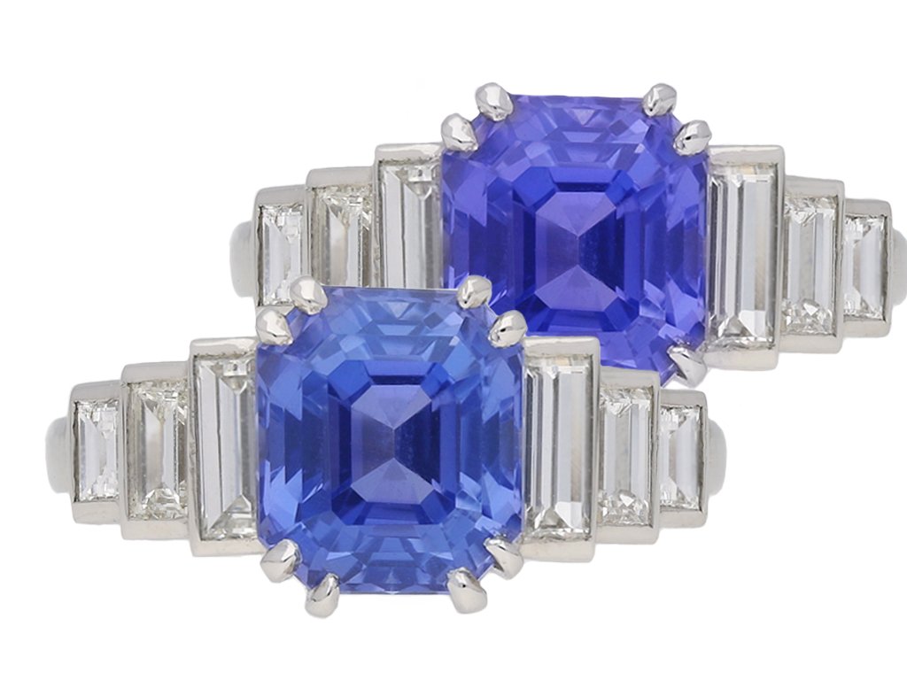 Art Deco Ceylon sapphire and diamond ring, berganza hatton garden