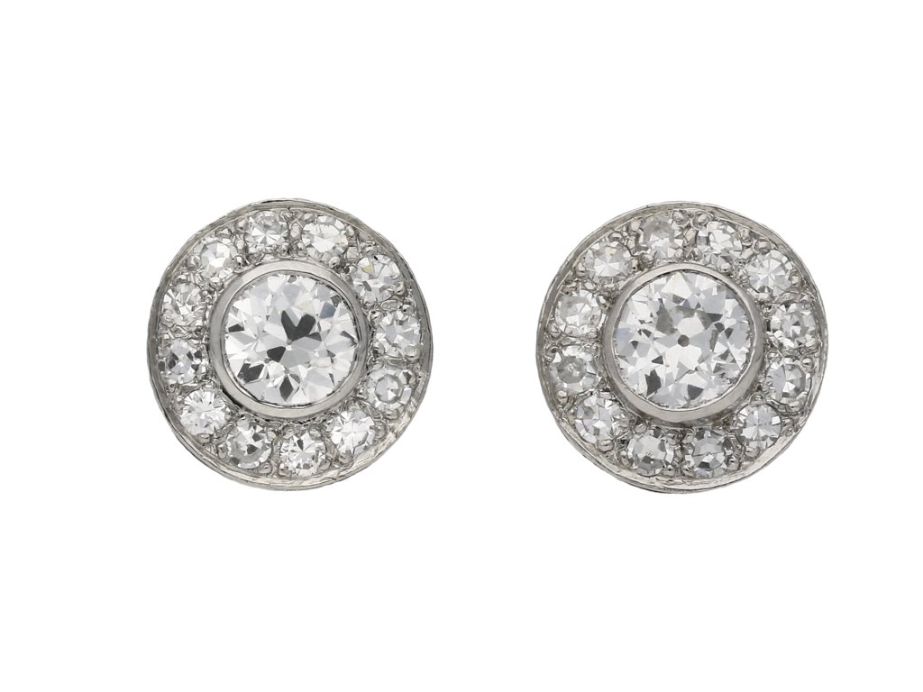 Art Deco diamond cluster earrings, berganza hatton garden