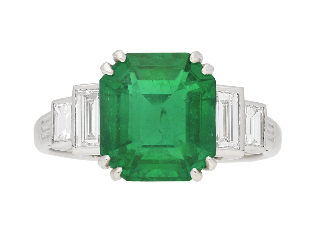 Art Deco Colombian emerald solitaire ring berganza hatton garden