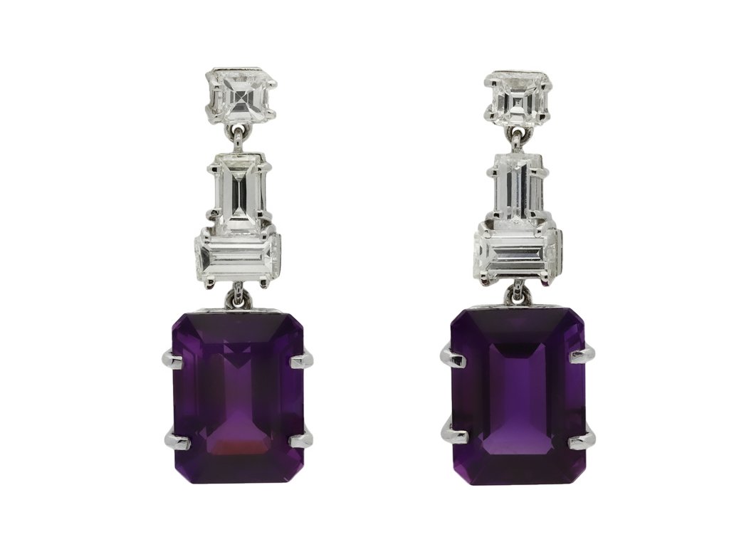 Vintage amethyst and diamond drop earring hatton garden berganza