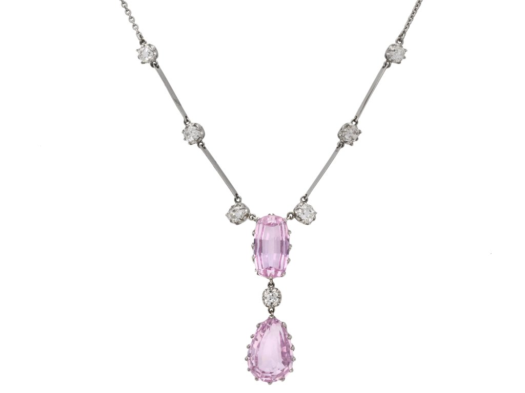 Antique kunzite and diamond pendant berganza hatton garden