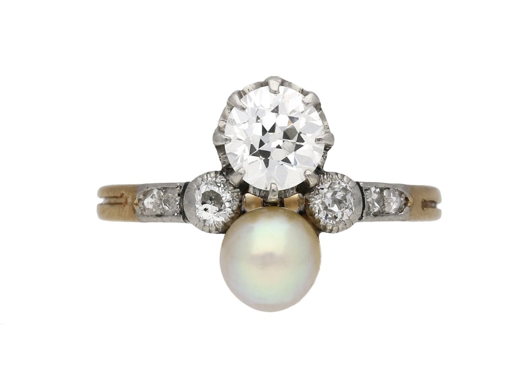 Edwardian diamond and pearl two stone ring berganza hatton garden