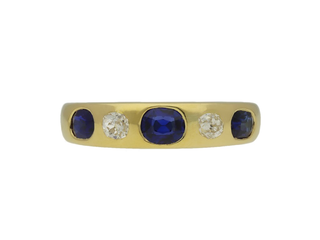 Victorian sapphire diamond five stone ring berganza hatton garden