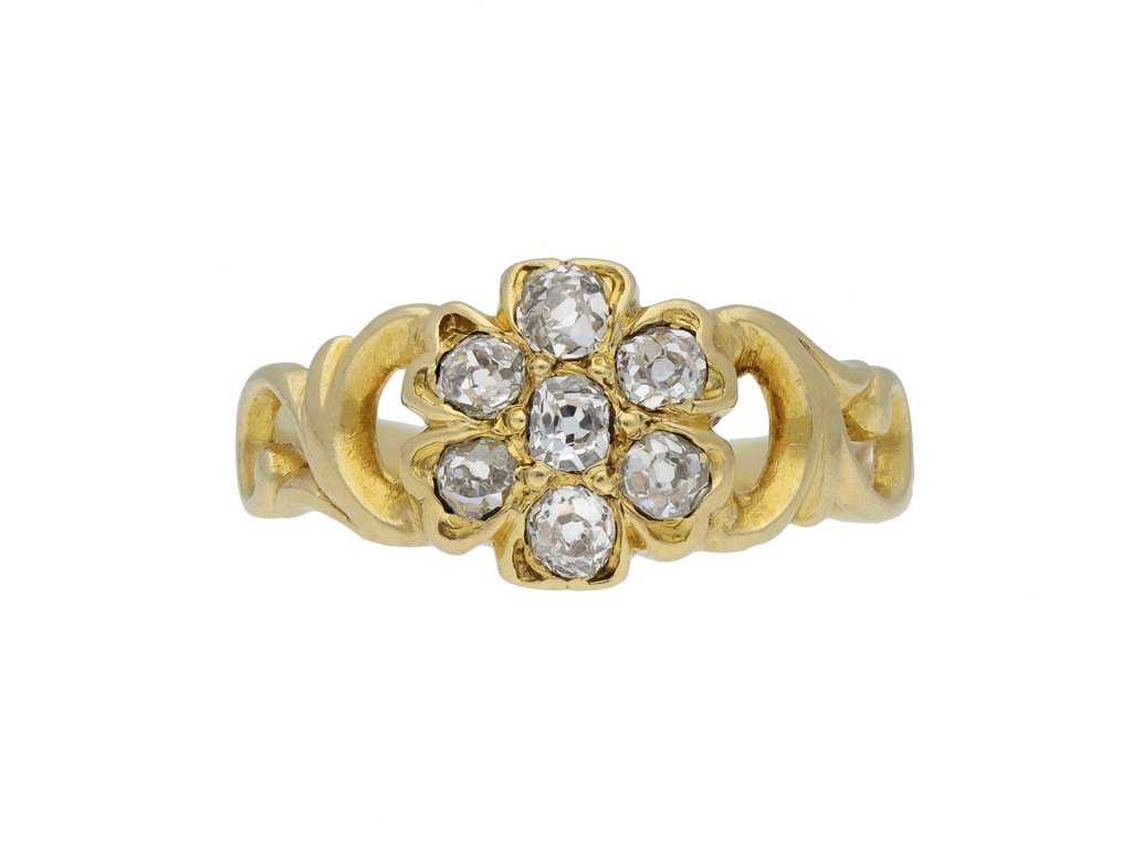 Victorian diamond coronet cluster ring, circa 1890.