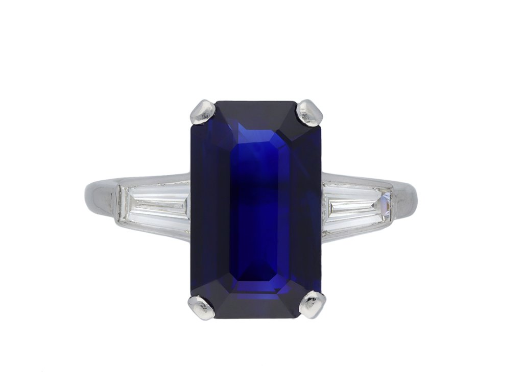 Sapphire and diamond flanked solitaire ring hatton garden