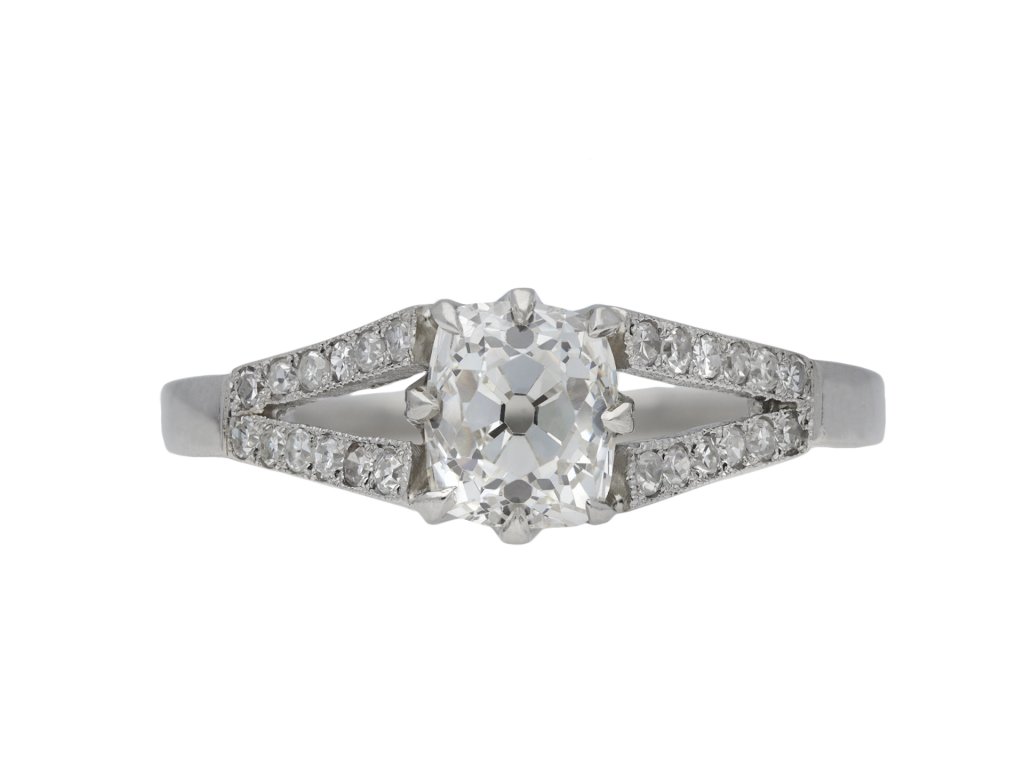 Edwardian old mine diamond flanked solitaire ring hatton garden