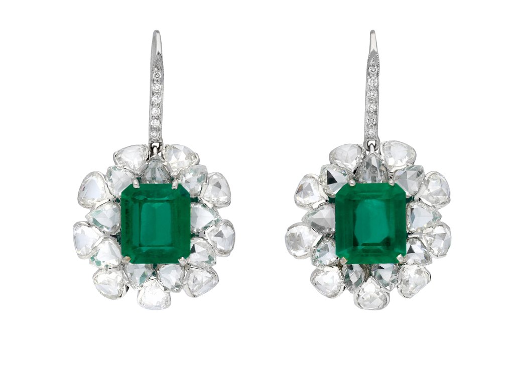 Colombian emerald and diamond earrings hatton garden