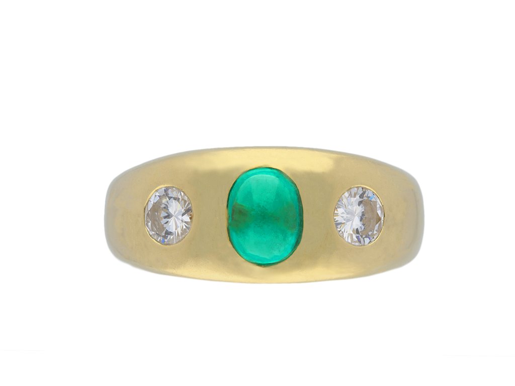 Vintage Colombian emerald diamond three stone ring hatton garden