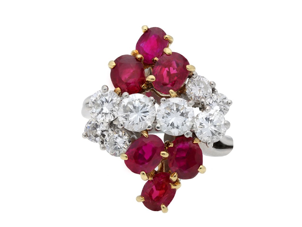 Chaumet Burmese ruby and diamond cluster ring hatton garden