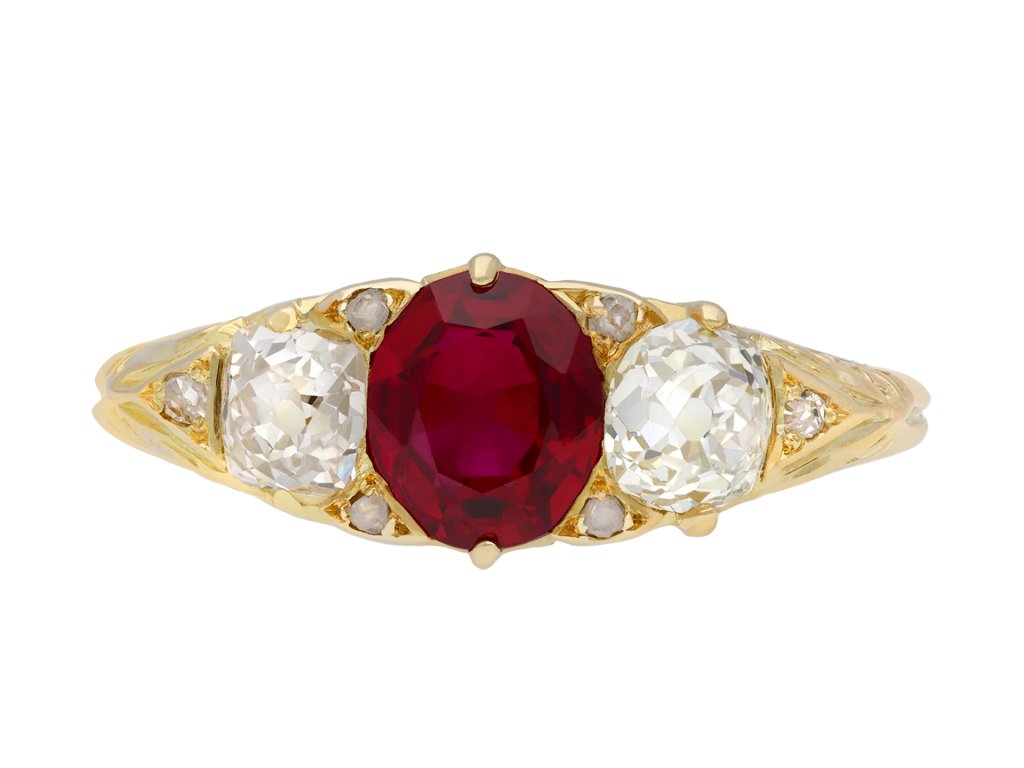 Ruby and Diamond Three Stone Ring, circa 1890. Hatton Garden