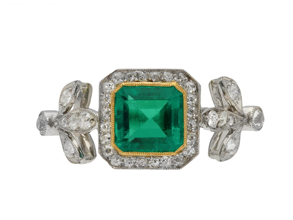 Colombian emerald and diamond cluster ring hatton garden