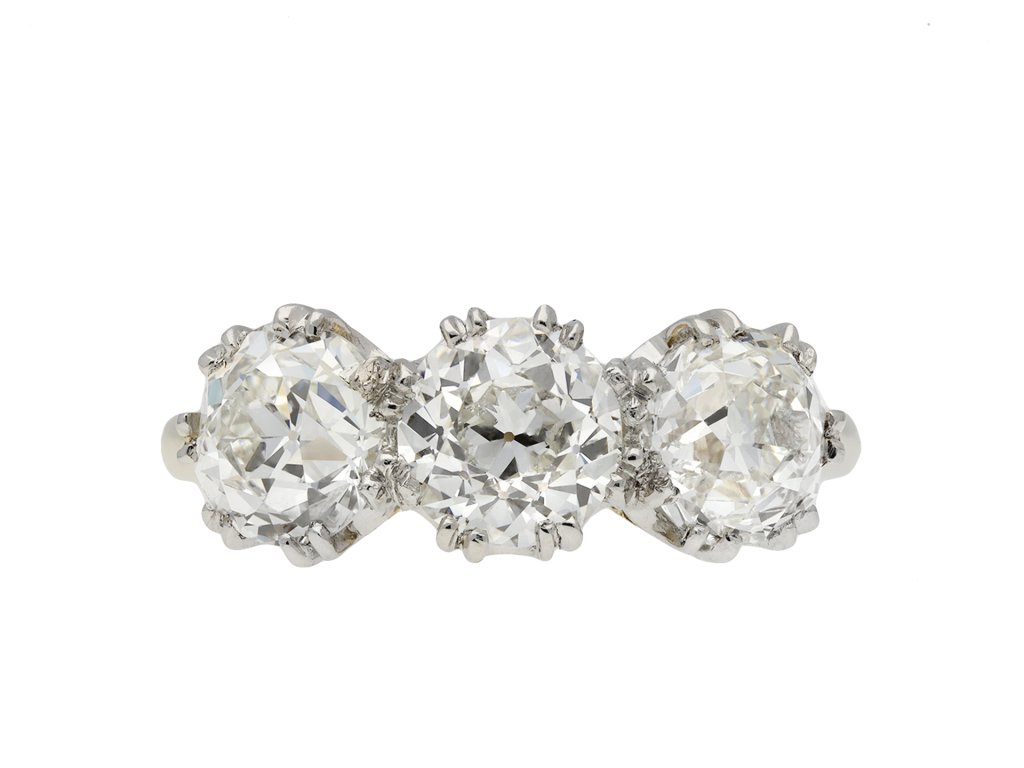 Edwardian old cut diamond three stone ring hatton garden