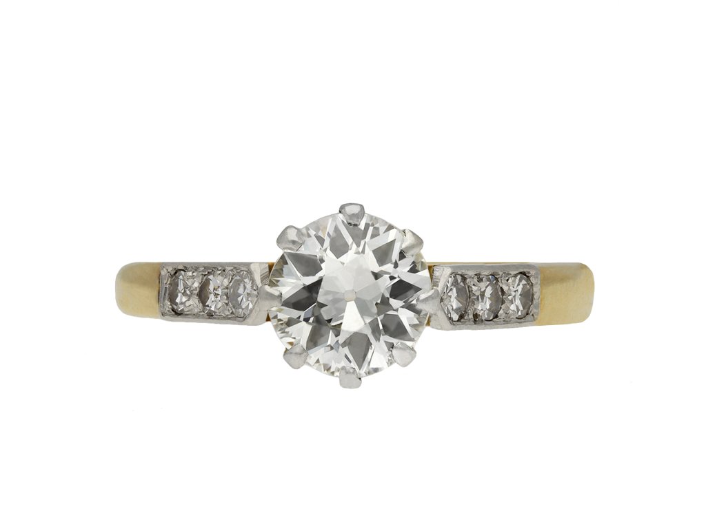 Edwardian diamond flanked solitaire ring hatton garden