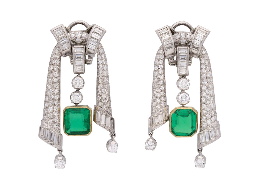 Pederzani Colombian emerald diamond drop earrings hatton garden