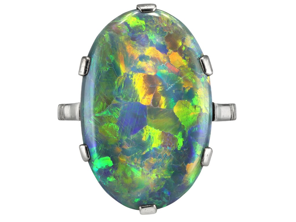 Black opal solitaire ring, circa 1930.