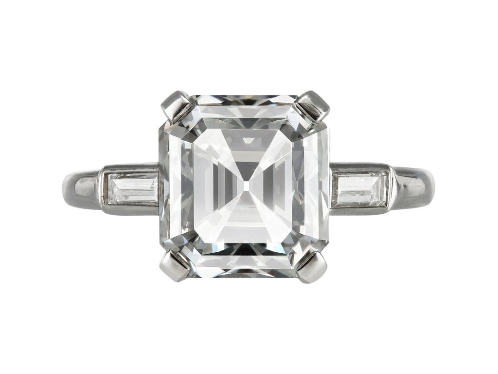 Cartier 4.68 carat emerald cut diamond ring, circa 1980. 
