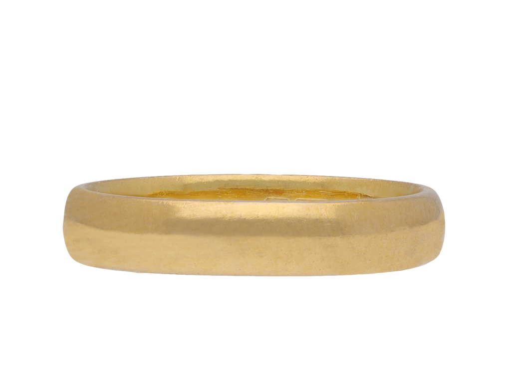 Yellow gold wedding band, English, 1958 hatton garden
