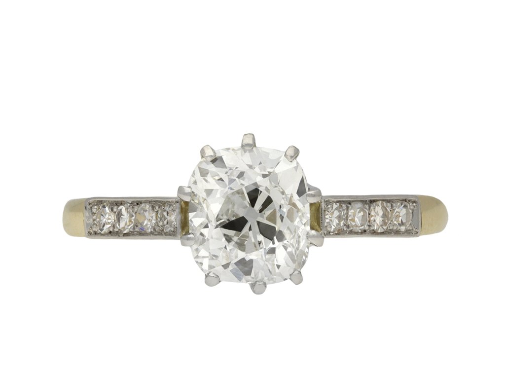 Edwardian old mine diamond flanked solitaire ring hatton garden