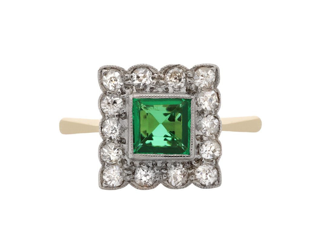 Colombian emerald and diamond cluster ring hatton garden