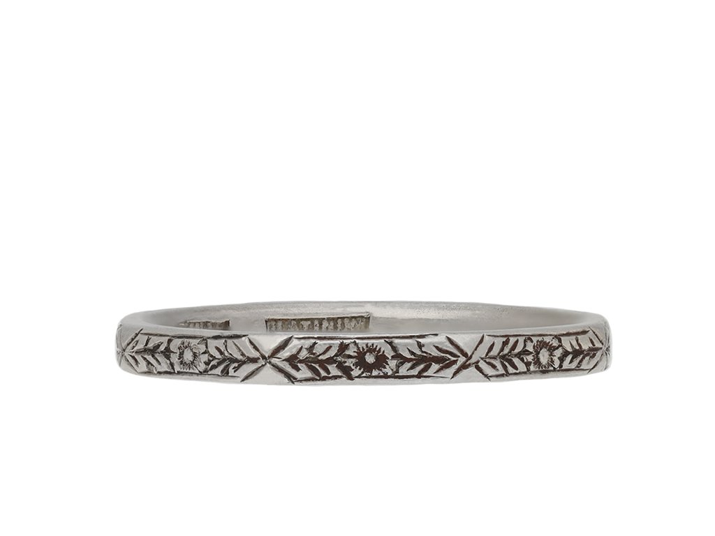 Platinum engraved wedding band, English, circa 1915. Hatton Garden
