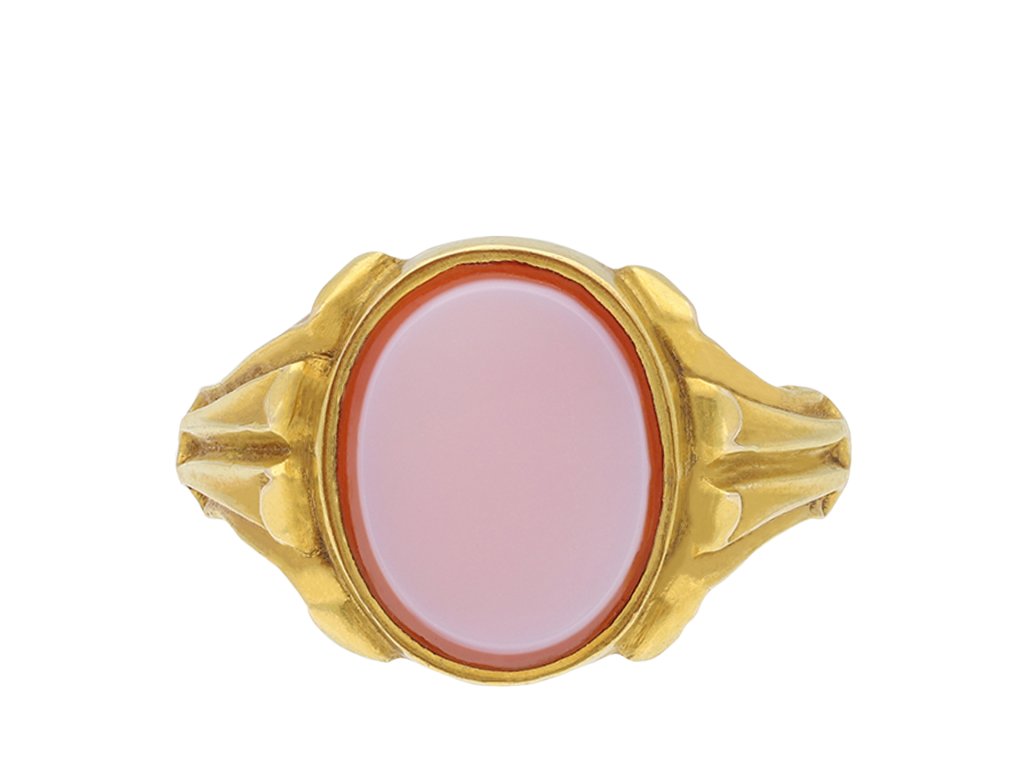 Victorian sardonyx signet ring, English, 1862. Hatton Garden