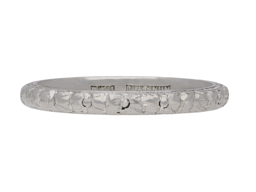 Platinum engraved wedding band, English, circa 1930. Hatton Garden