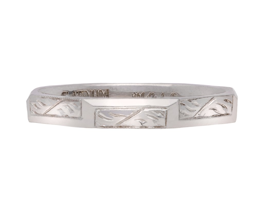 Engraved platinum wedding band, circa 1930. Hatton Garden