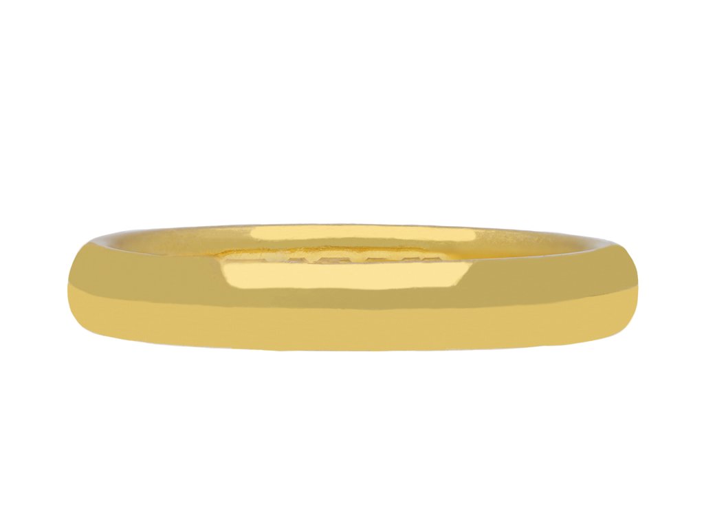 Yellow gold wedding band, English, 1956. Hatton Garden