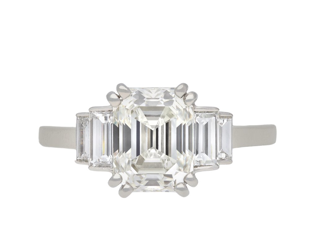 Art Deco diamond flank solitaire ring, circa 1930. Hatton Garden