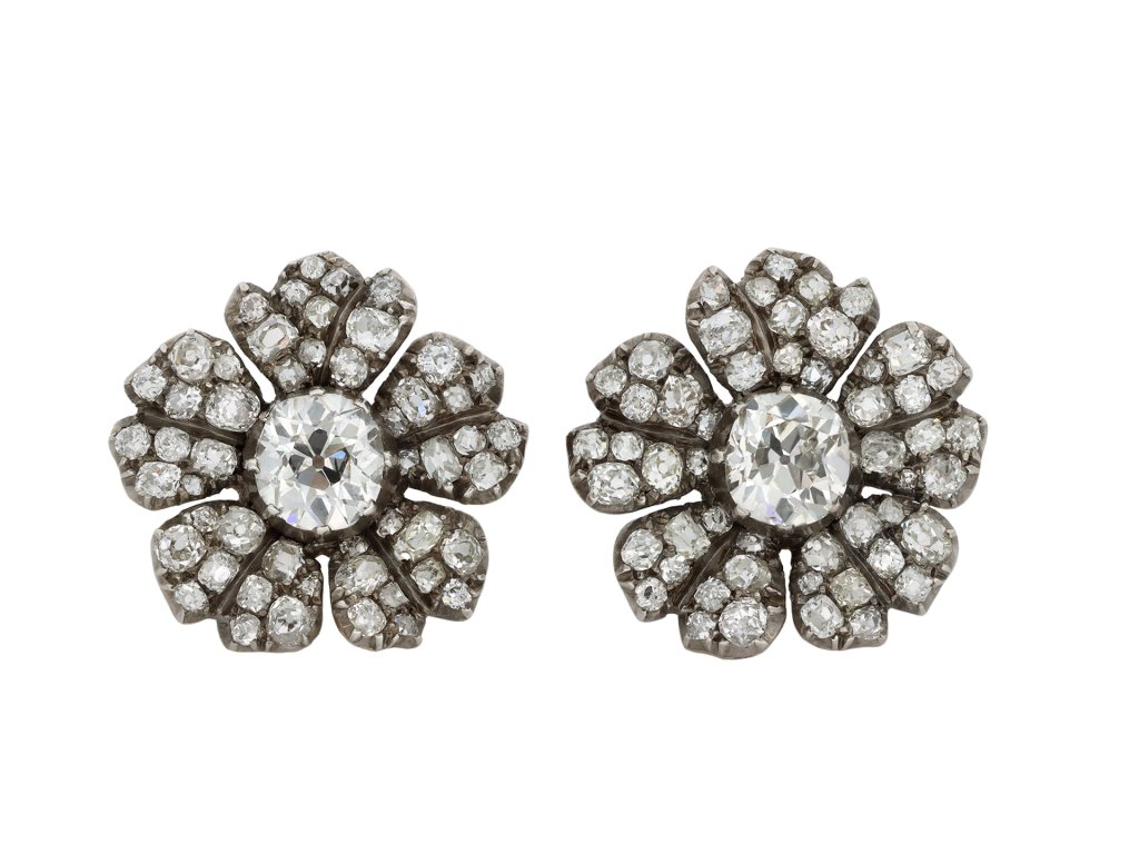 Victorian diamond flower earrings, circa 1880 hatton garden