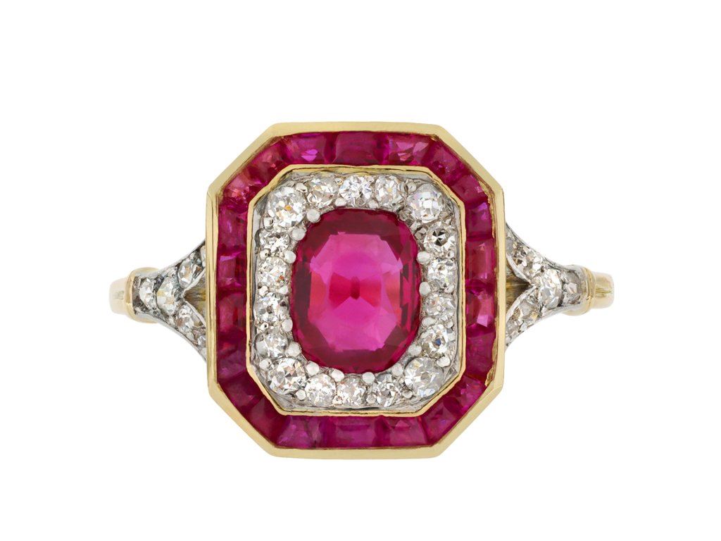 Burmese ruby and diamond cluster ring, circa 1915. hatton garden