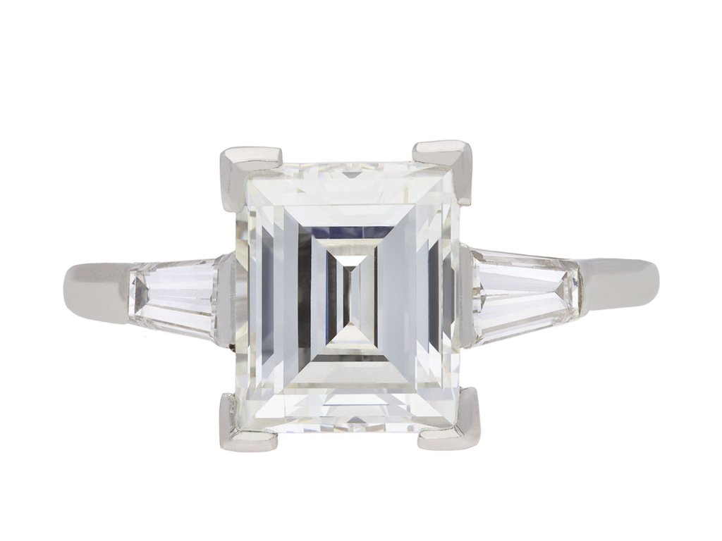 Kutchinsky rectangular step cut diamond ring, circa 1975. Hatton Garden
