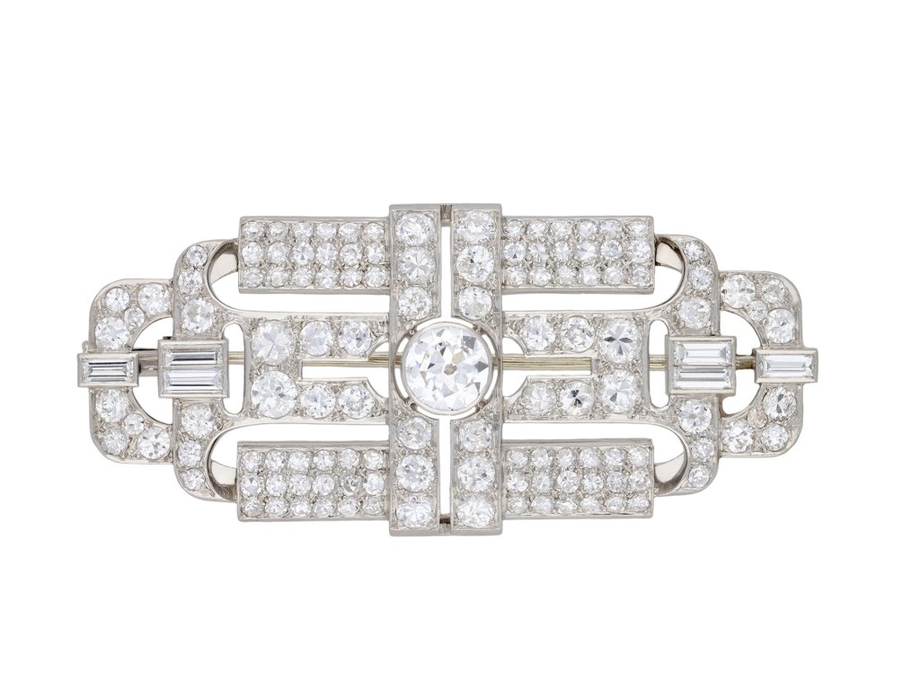 Art deco diamond brooch, French, circa 1920. Hatton Garden